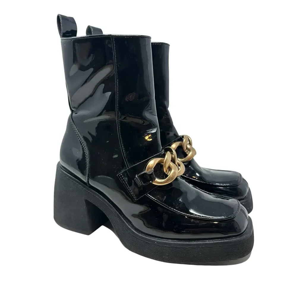 Steve Madden Bloom Platform‎ Boot Loafer Chunky Patent Leather Black Size 8.5